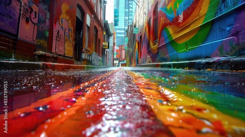"Vibrant Rainbow Street Art Celebrating Pride Day in the City"