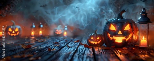 Illustrate a Halloween lantern display with space for text