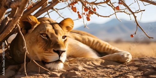 A Lioness Finds Serenity Under an Acacia Tree in the African Wilderness. Concept Wildlife Photography, African Savanna, Serene Moments, Nature's Beauty, Majestic Animals