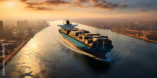 Suez Canal blockage disrupts global trade. Concept Suez Canal, Global Trade, Shipping industry, Supply chain, Maritime logistics