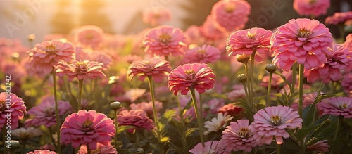Stunning zinnias blooming in the morning light, perfect for a copy space image.