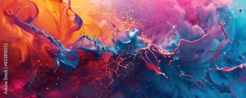 Illustrate a burst of creativity with abstract shapes and vibrant hues merging in a digital painting