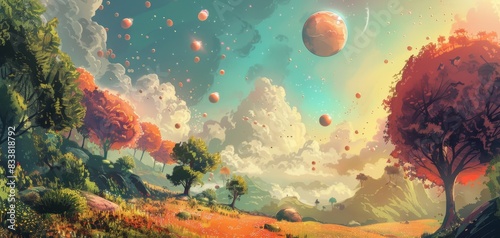 Illustrate a surreal landscape blending reality and dreams using digital art techniques
