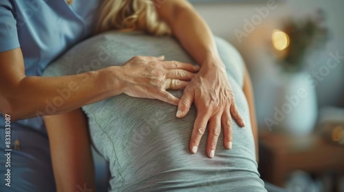 Therapist using trigger point techniques to alleviate muscle knots in a woman's back
