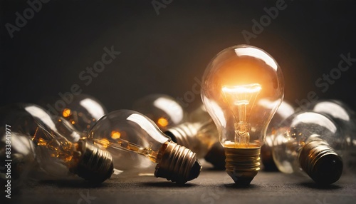 Lightbulb glowing among shutdown light bulb