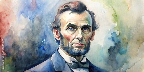 Watercolor painting of Abraham Lincoln , watercolor, president, historical, American, leader, portrait, art, painting, vintage, biography, USA, political, government, famous, iconic