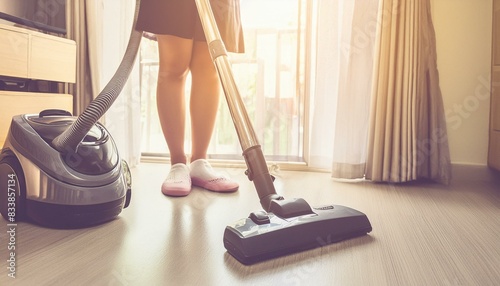 Lady Vacuuming Floor