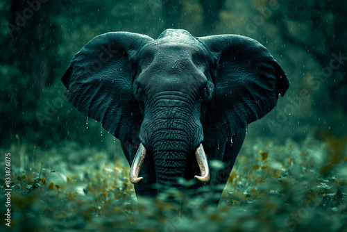 Majestic Elephant in Rainy Forest Captivating Wildlife Close Up