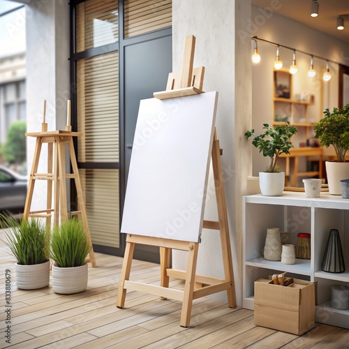 shop sign on an easel mockup, blank signboard stand