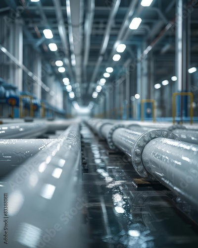 photography of a modern white gas pipe, inside modern gas plant, in the style of documentary film, nikon d850, uhd image, natural daylight, rtx on