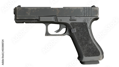 Rugged and worn Glock 17 semi-automatic pistol 2D Game Art isolated on transparent background