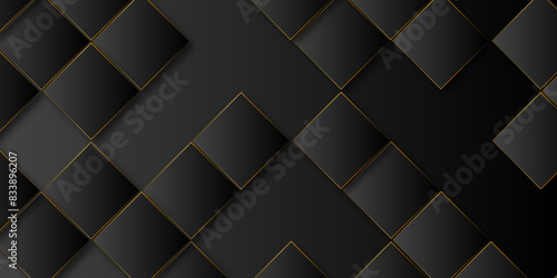 Abstract black and grey squares geometric futuristic technology digital hi tech background. Modern black background with gold lines design