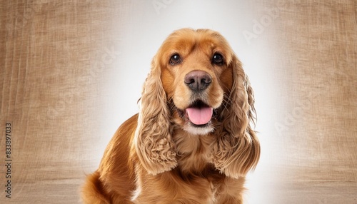 a sitting happy brown cocker spaniel dog isolated on a white background