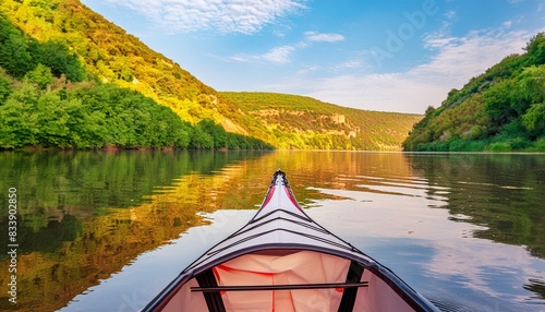 trip on the river by canoe picturesque summer view of dnister river ukraine europe amazing morning scene of green foliage forest on the mountain canyon traveling concept background
