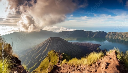 kintamani indonesia dramatic view of the rim of the batur volcano craterin bali indonesia