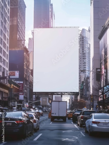 an empty billboard on the side of a busy city street 