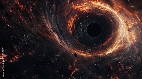 A black hole at the center of a galaxy, surrounded by stars and gas