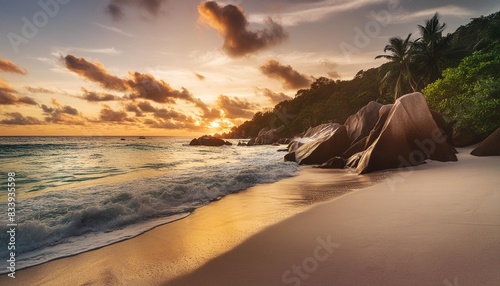 sunset on seychelles beach