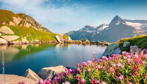 nice summer view of totensee lake spectacular morning landscape of grimselpass switzerland gorgeous outdoor scene of swiss alps bern canton beauty of nature concept background