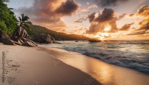 sunset on seychelles beach