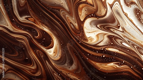An abstract composition featuring intertwined chocolate and caramel swirls, creating a marble effect that highlights the rich and decadent textures.