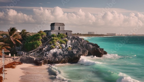 god of winds temple on turquoise caribbean sea tulum mexico