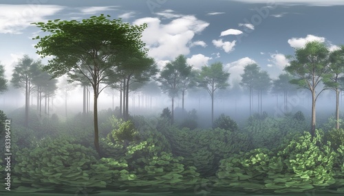 trees in the fog environment map hdri map equidistant projection spherical panorama landscape