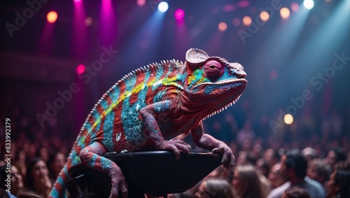 Rock Star Chameleon Mesmerizing Audience with ColorChanging Performances at Concert.