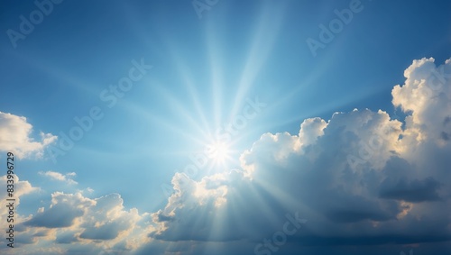 Divine presence Blue sky with cloud and rays of light.