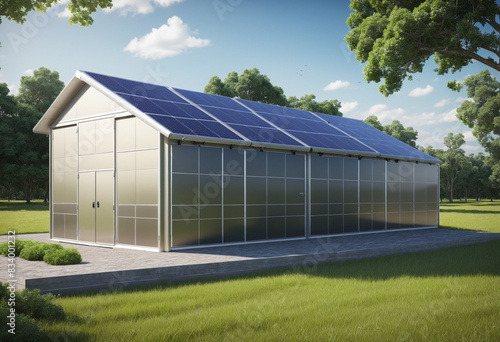 An eco-friendly energy storage facility utilizing solar panels for sustainable energy conservation and efficiency in the field