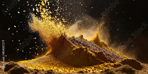 Conflagration and a torrent of glittering gold sand, dust, and glitter