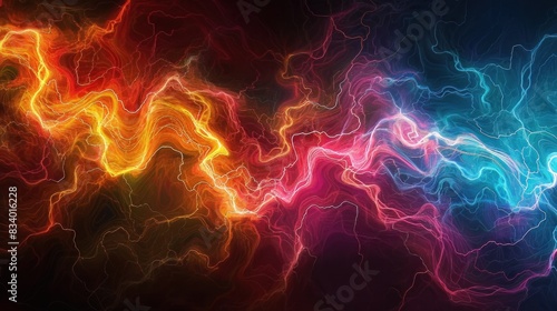 Colorful lightning fractal on a black background. 