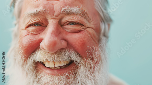 Close up portrait of happy 70-year-old optimist man with smiling wrinkled face. Modern Aging.