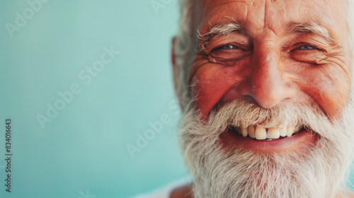 Close up portrait of happy 70-year-old optimist man with smiling wrinkled face. Modern Aging.
