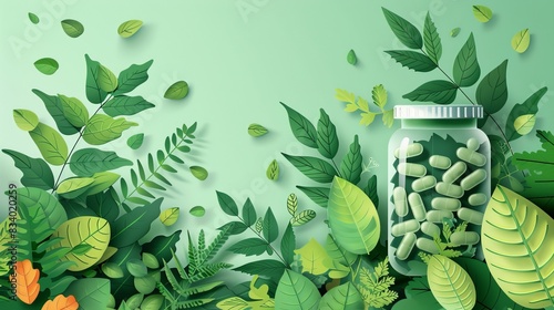 Herbal pills poster for alternative medicine. 