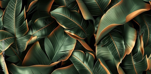 tropical banana leaf texture in garden, abstract green leaf, large palm foliage nature dark green wallpaper. AI generated illustration