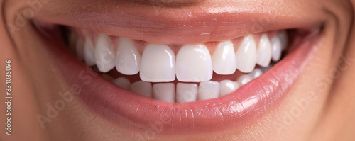 Macro shot capturing the perfect white teeth and smile of an anonymous person