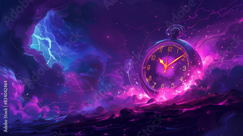 Time is Energy, Clock in Thunderstrom and Lightning, Concept of Deadline, Hurry, Rush. 
