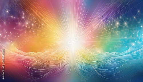 Light aura spiritual energy rays emit white light on rainbow soft color gradations blurred background