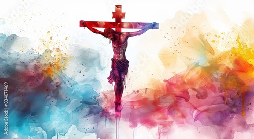 crucifixion of jesus christ abstract christian cross colorful banner easter and christian concept horizontal background copy space for text