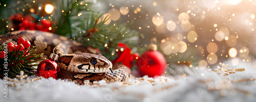 snake as a symbol of 2025 on a Christmas background 