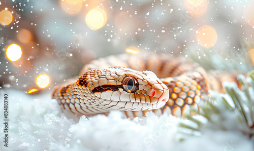 snake as a symbol of 2025 on a Christmas background 