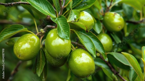 Fruit of the jujube tree with a green color growing in the garden
