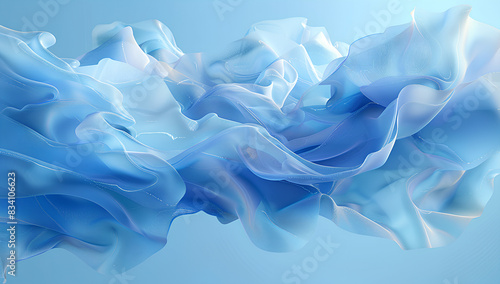 3d render, abstract blue background with layers of silk folded drapery, fashion wallpaper with levitating cloth 