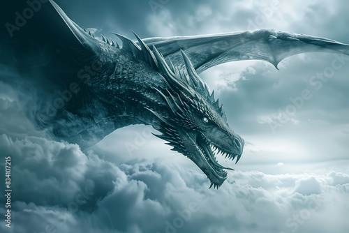 Dragon flying in the clouds