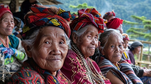 A group of elderly Ifugao women in traditional attire were captured in a photograph in Banaue, Ifugao, Philippines