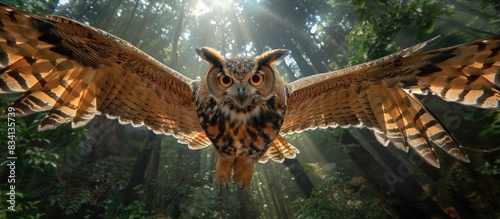 Eurasian eagle owl in flight