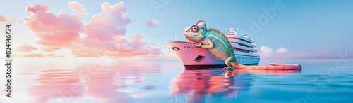 A chameleon and cruise ship, a minimal summer concept