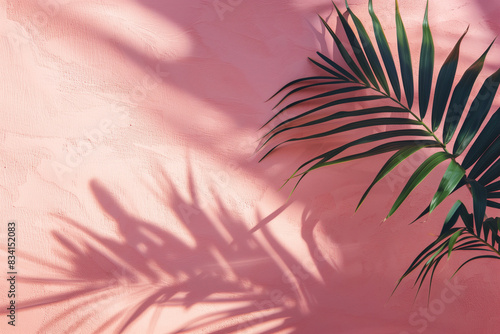 Foglie di palma che proiettano ombre su muro rosa