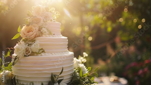 Beautiful Wedding Cake in Sunlit Garden